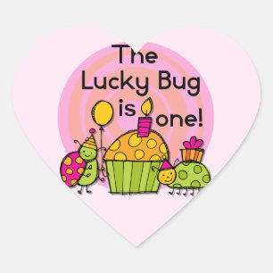 Lucky Bug Cupcake 1. Geburtstagstorte und Geschenk Herz-Aufkleber