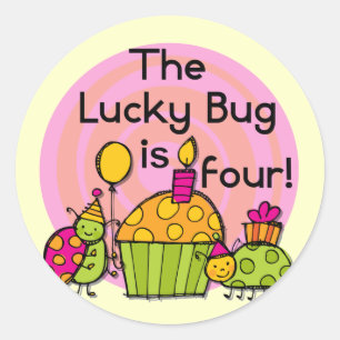 Lucky Bug Cupcake 4. Geburtstag T - Shirt und Gesc Runder Aufkleber