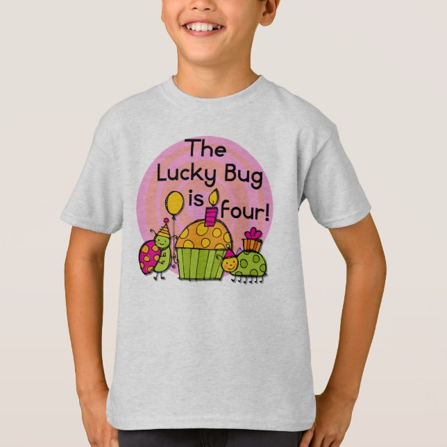Lucky Bug Cupcake 4th Birthday T-shirts et cadeaux (Devant)