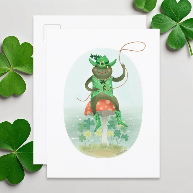 Lucky Bullfrog Cowboy auf einem Pilz Postkarte (Von Creator hochgeladen)