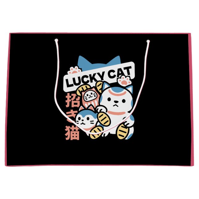 Lucky Cat Art – Maneki Neko with Gold Coin Große Geschenktüte (Vorderseite)