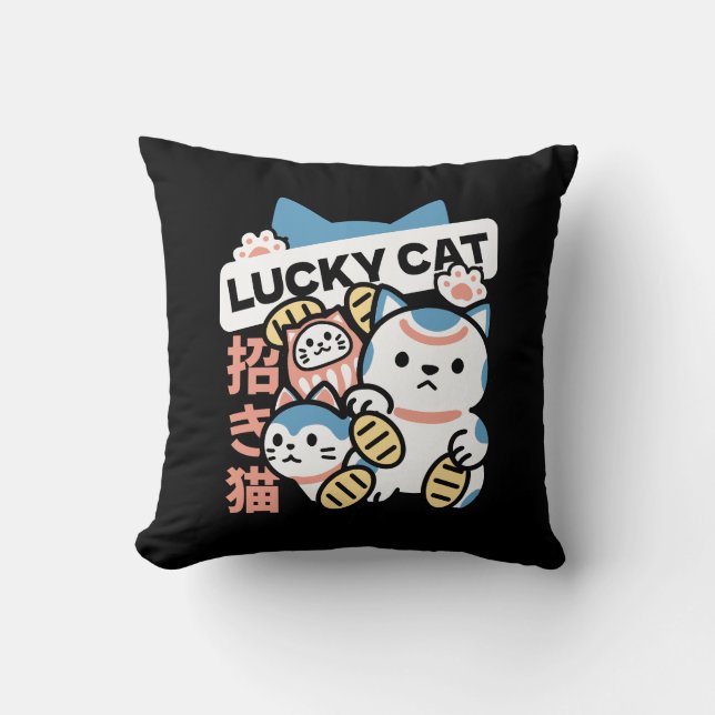 Lucky Cat Art – Maneki Neko with Gold Coin Kissen (Vorderseite)