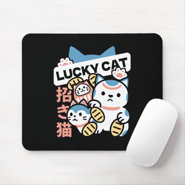 Lucky Cat Art – Maneki Neko with Gold Coin Mousepad (Mit Mouse)