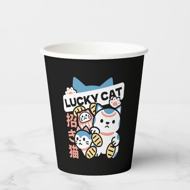 Lucky Cat Art – Maneki Neko with Gold Coin Pappbecher (Vorderseite)