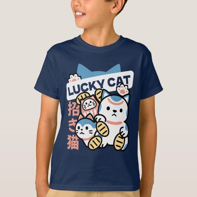 Lucky Cat Art – Maneki Neko with Gold Coin T-Shirt (Vorderseite)