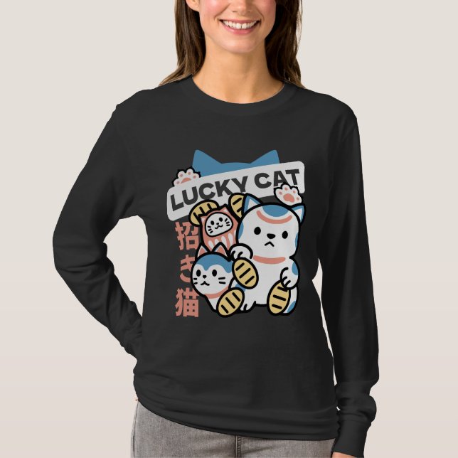 Lucky Cat Art – Maneki Neko with Gold Coin T-Shirt (Vorderseite)