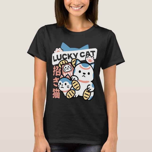 Lucky Cat Art – Maneki Neko with Gold Coin T-Shirt (Vorderseite)