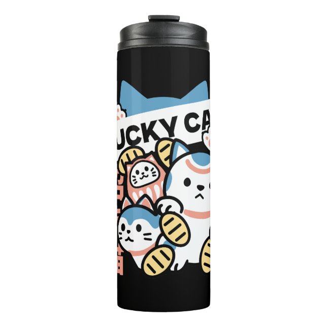 Lucky Cat Art – Maneki Neko with Gold Coin Thermosbecher (Vorderseite)