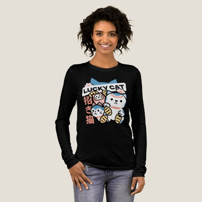Lucky Cat Art – Maneki Neko with Gold Coin Tri-Blend Shirt (Volle Vorderseite)