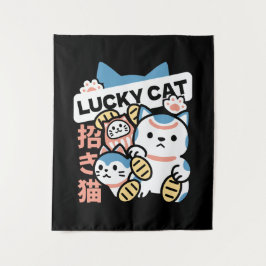 Lucky Cat Art – Maneki Neko with Gold Coin Wandteppich
