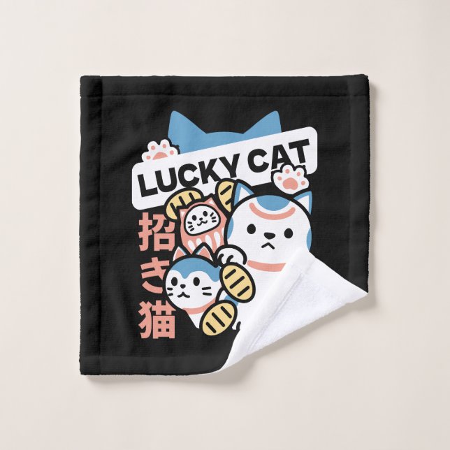 Lucky Cat Art – Maneki Neko with Gold Coin Waschlappen (Waschlappen)