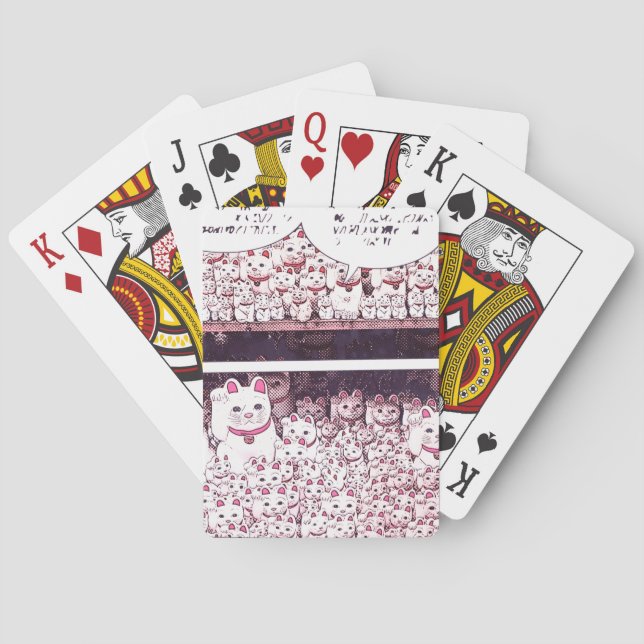Lucky Cat Cartoon Strip Japanisch Waving Kitty  Spielkarten (Rückseite)