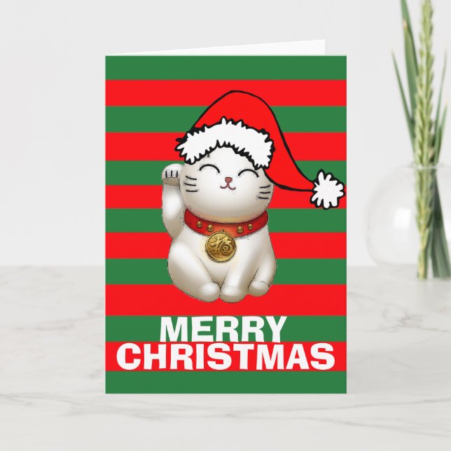 Lucky Cat Christmas Feiertagskarte (Vorderseite)