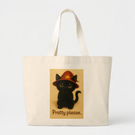 Lucky Cat Emi – Begging Pose Witch Cat Tote Bag Jumbo Stoffbeutel