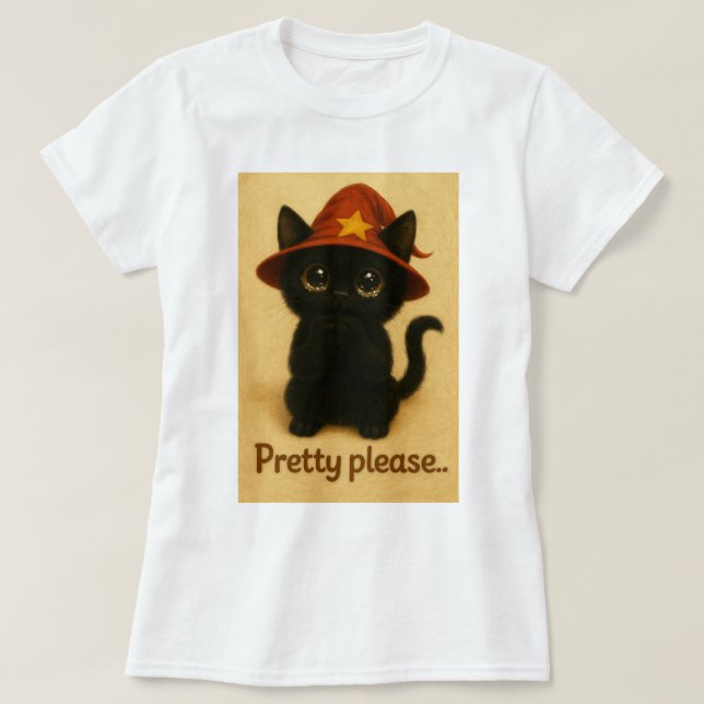 Lucky Cat Emi – Kawaii Begging Pose Witch Cat T-Shirt (Design vorne)