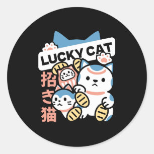 Lucky Cat Kunst – Maneki Neko mit Goldmünze Runder Aufkleber