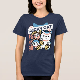 Lucky Cat Kunst – Maneki Neko mit Goldmünze Tri-Blend Shirt