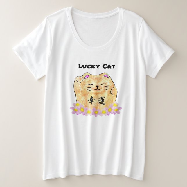 Lucky Cat (Maneki Neko) Große Größe T-Shirt (Design vorne)