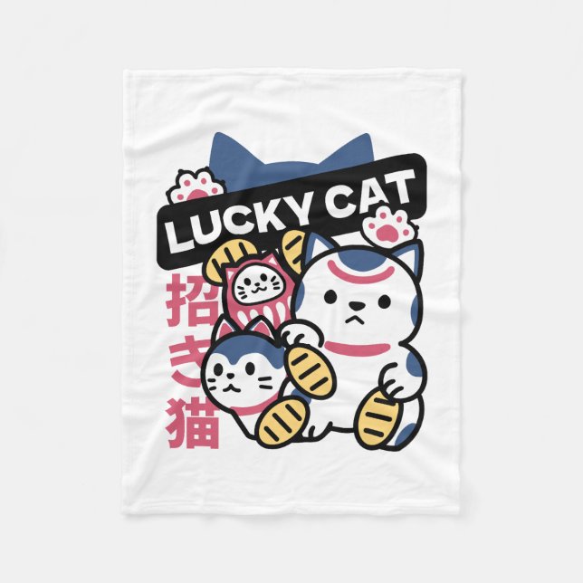 Lucky Cat Maneki Neko – Japanese Fortune Cat  Fleecedecke (Vorderseite)