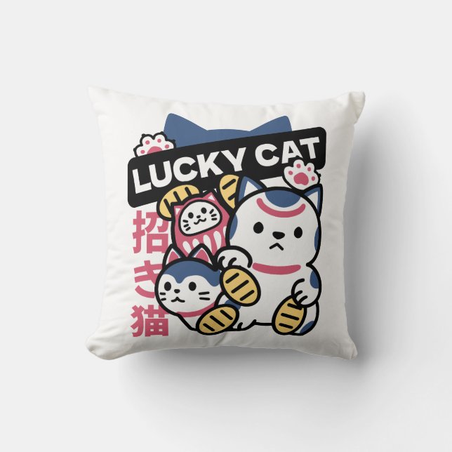 Lucky Cat Maneki Neko – Japanese Fortune Cat  Kissen (Vorderseite)