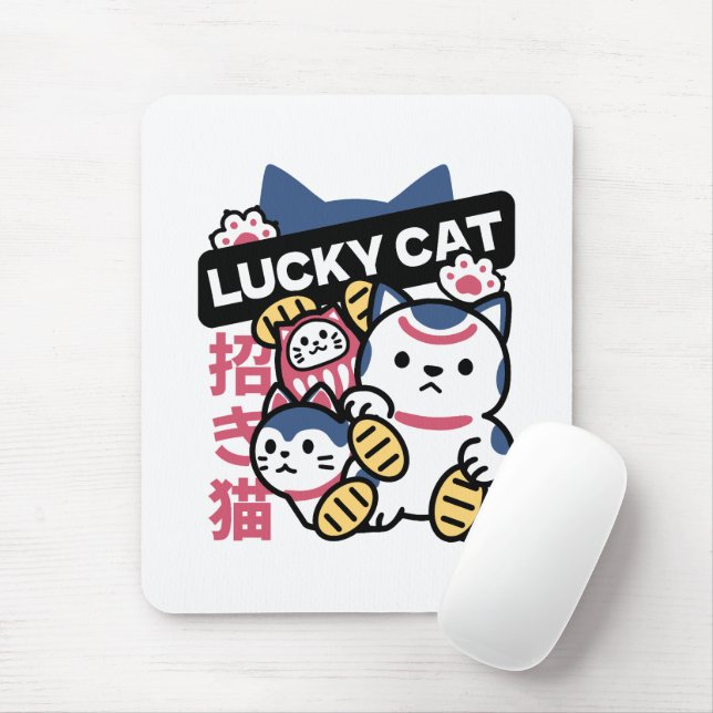 Lucky Cat Maneki Neko – Japanese Fortune Cat  Mousepad (Mit Mouse)