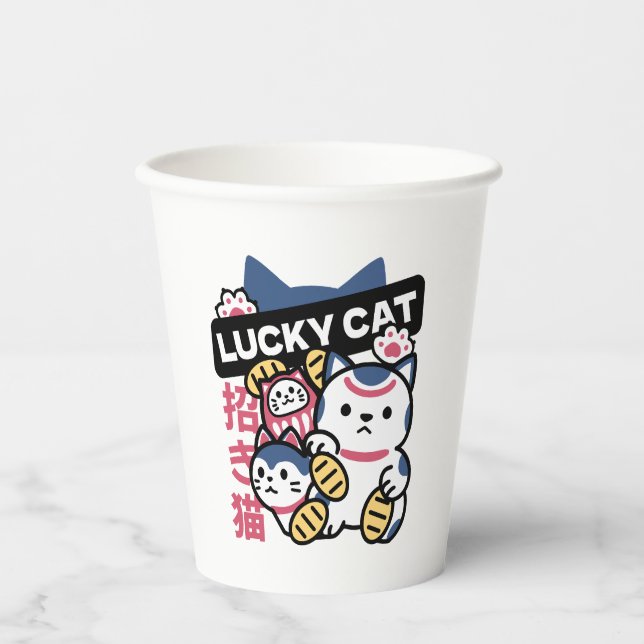 Lucky Cat Maneki Neko – Japanese Fortune Cat  Pappbecher (Vorderseite)