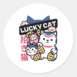 Lucky Cat Maneki Neko – Japanese Fortune Cat  Runder Aufkleber