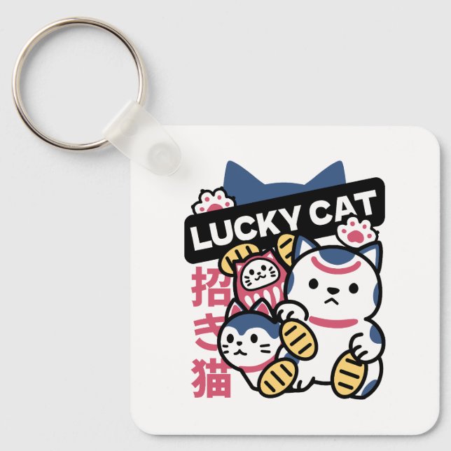 Lucky Cat Maneki Neko – Japanese Fortune Cat  Schlüsselanhänger (Vorderseite)