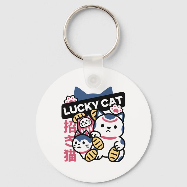 Lucky Cat Maneki Neko – Japanese Fortune Cat  Schlüsselanhänger (Vorderseite)