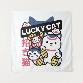 Lucky Cat Maneki Neko – Japanese Fortune Cat  Wandteppich
