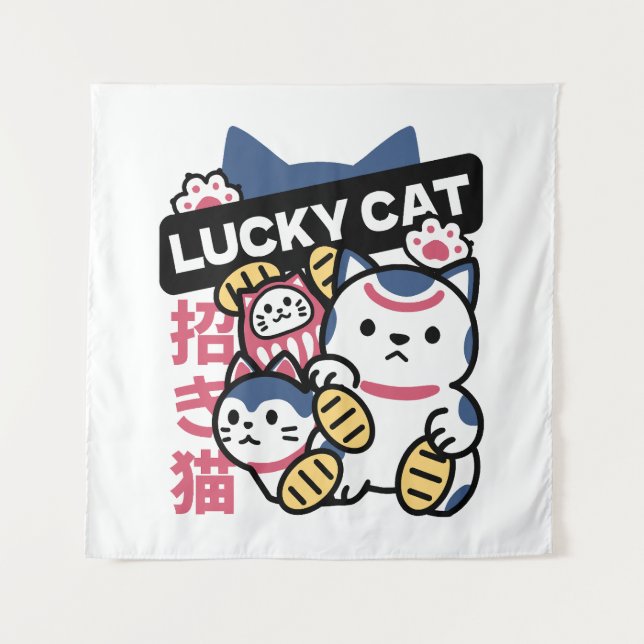 Lucky Cat Maneki Neko – Japanese Fortune Cat  Wandteppich (Vorderseite)