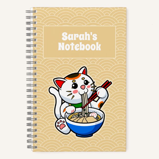 Lucky Cat Ramen Personalisiert Notizbuch (Vorderseite)