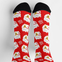 Lucky Cat Rot und Weiß Gemustert Socken