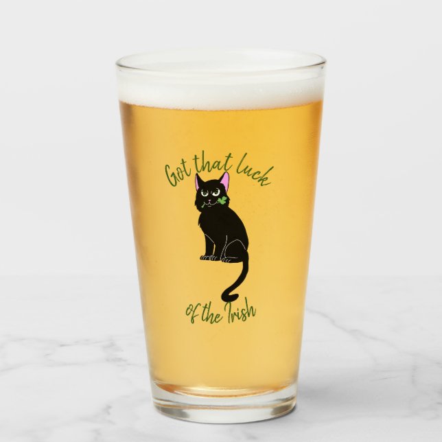 Lucky Cat Saint Patrick's Day Beer Glass Tumbler (Vorne (Gefüllt))