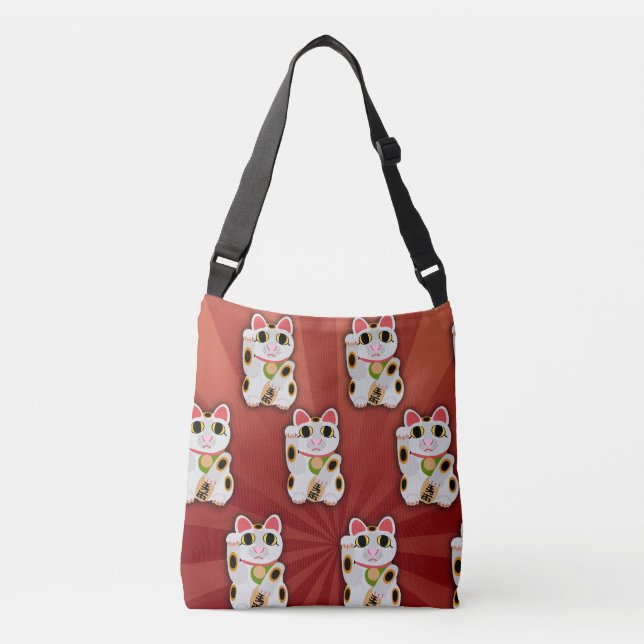 Lucky Cat Super Fortune Niedlicher Cartoon Design Tragetaschen Mit Langen Trägern (Vorderseite)