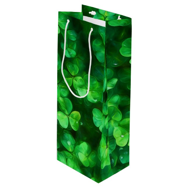 Lucky Celtic Irish Green Kleeblatts Geschenktüte Für Weinflaschen (Vorderseite Schrägansicht)