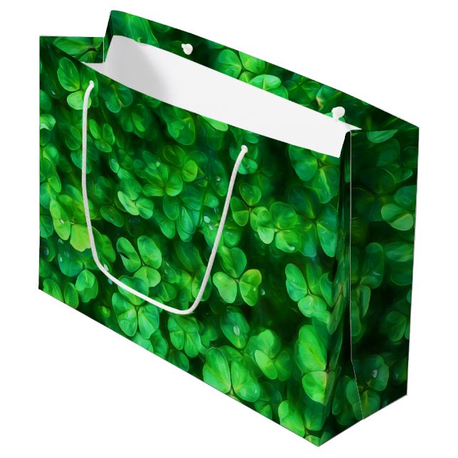 Lucky Celtic Irish Green Kleeblatts Große Geschenktüte (Vorderseite Schrägansicht)