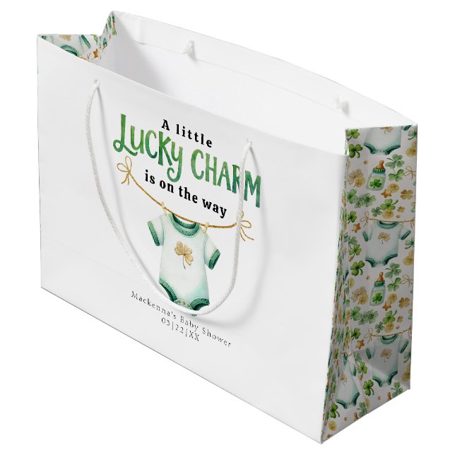 Lucky Charm Baby Showbeutel Große Geschenktüte (Rückseite Schrägansicht)