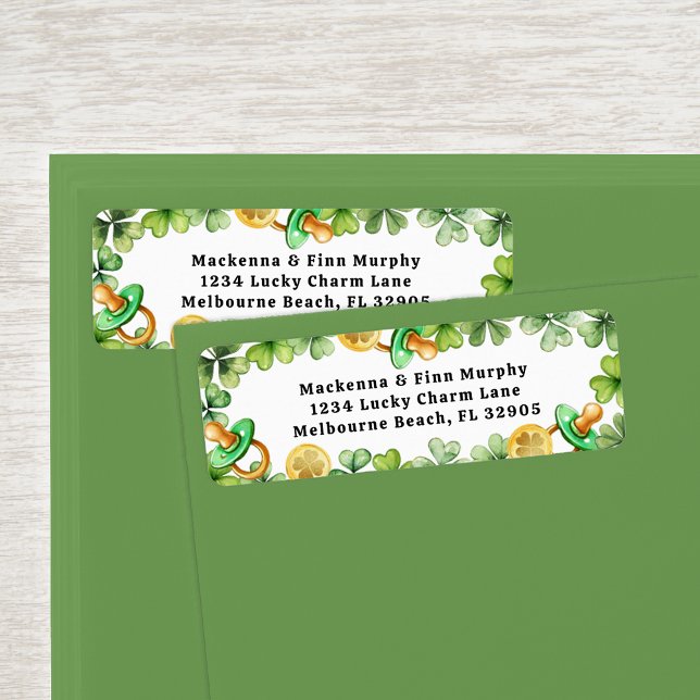 Lucky Charm Baby shower Étiquette de adresse (Return Address Label - Irish Baby Shower Theme)
