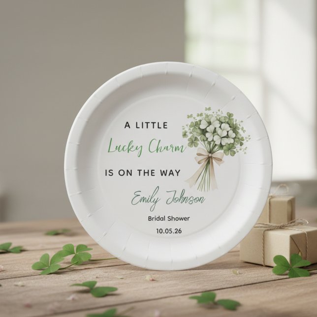 Lucky Charm Bridal Shower Paper Plates Greenery Pappteller (Von Creator hochgeladen)