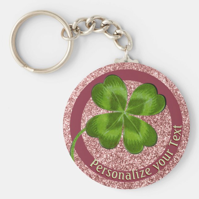 Lucky Charm Clover Girly Personalisierte Viel Glüc Schlüsselanhänger (Vorne)