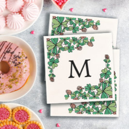 Lucky Charm Klee Rosa Blume Monogramm Serviette