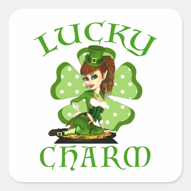 Lucky Charm Leprechaun Girl Stickers (Vorderseite)
