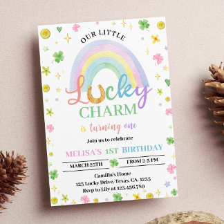 Lucky Charm Rainbow Kleeblatt Einladung zum Geburt