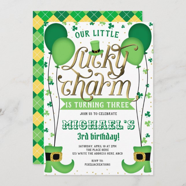 Lucky Charm, St Patrick's Day, Geburtstag Einladung (Vorne/Hinten)