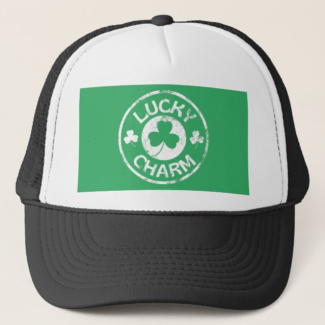 Lucky Charm Vintag St Patrick's Day Truckerkappe (Vorderseite)