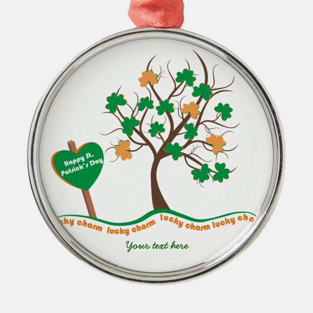 Lucky Charme Baumklee Kleeblatt St. Patricks Day Silbernes Ornament (Vorne)