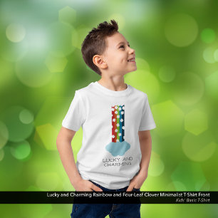Lucky & Charming Rainbow 4-Leaf Clover Minimalisti T-Shirt