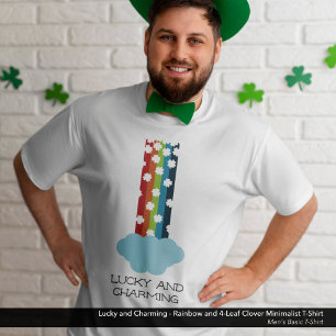 Lucky & Charming Rainbow 4-Leaf Clover Minimalisti T-Shirt