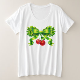 Lucky Clover Bow with Cherries Green Design Große Größe T-Shirt